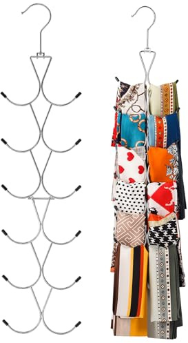 Uinicor Scarf Hanger 12 Storages,Scarf Organizer with 360 Swivel Hook,Legging Organizer for Closet,Closet Organizer for Scarves, Shawl,Belt,Purse & Baseball Cap