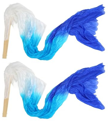 Dilwe 2 Éventails de Danse 1.5m Tricolore en Soie Artificielle pour Danse Orientale Belly Dance Éventail de Spectacle Léger Accessoire Danse Yangko Satin Souple