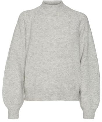 VERO MODA Vmleaf LS-Jersey de Cuello Alto Punto, Gris Claro, M para Mujer