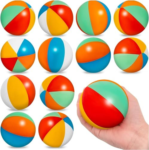 12Pcs Mini Beach Stress Balls, Rainbow Relief Stress Ball, Beach Squeeze Balls, Swimming Pool Game Toy Foam PU Ball for Hawaiian Beaches Birthday Party Favor