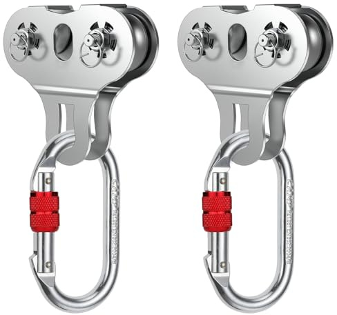 Fologtoo Polea de tirolesa, 2 poleas dobles de velocidad en tándem de acero inoxidable 304 con mosquetón para cable de 1/4 5/16 3/8 para patio trasero, transporte, aparejo y fines comerciales