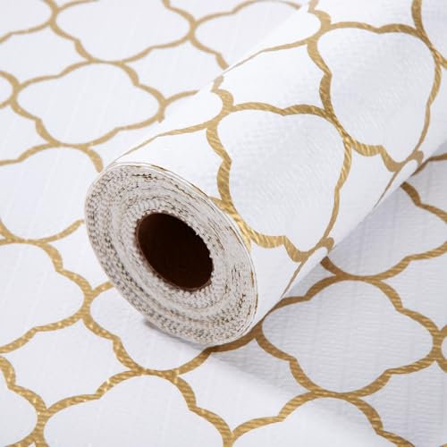 Alfombrilla para Cajón Cocina Estera Cuttable de Gabinete Impermeable Protector Cajones Cocina No Adhesiva Reutilizable Antiincrustante para Armario, Estantes Mármol Oro 30cmx300cm