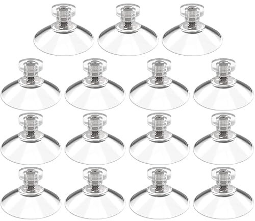 GENSMILE sugpropp skruvkrok för glas – 15 stycken 43 mm sugkoppar med räfflad mutter M4, rund knappgängad sugkoppshållare, mångsidig transparent sugkopp för fönster bil heminredning