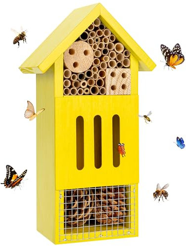 Bienenhaus Käferhotel & Schmetterlingshaus, handgefertigtes Marienkäferhaus aus Holz, natürlicher Insekten-Lebensraum für Garten, Terrasse oder Hof, langlebiges Kiefernholz, zieht Bestäuber an, 26,7 x