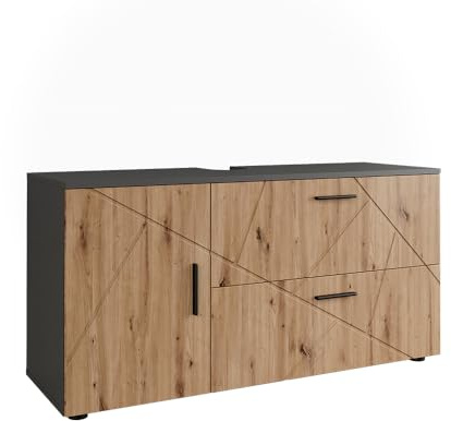 Vicco Mobiletto per lavabo Irma, Antracite/Artisan, 120.1 x 60.6 cm con 2 cassetti e 1 anta, adatto per lavabi standard con foro per sifone
