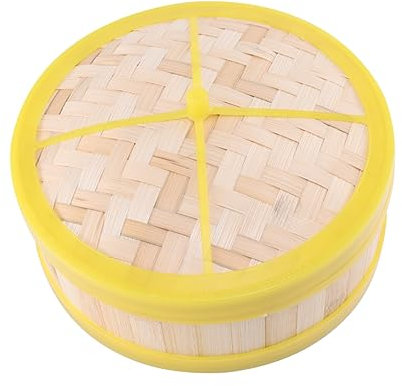 LABRIMP 1 juego Vaporera de Bambú Sola con Tapa de Cesta para Cocinar Dim Sum Bun Verduras y Arroz para Preparar Comida Resistente con Bandas de Plástico