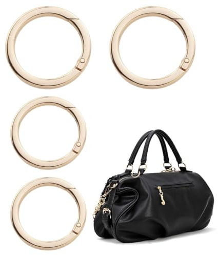 4 Piezas Resorte Redondo Anillos, de resorte para llaveros, bolsos, carteras, cinturones, manualidades, bandoleras, carteras, llaveros y artículos de cuero (dorados)