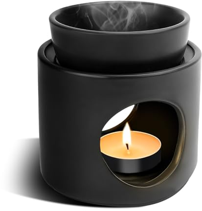 Quemador de Aroma para aceites Esenciales y Cera aromática, Varillas de Incienso de cerámica con portavelas, lámpara aromática como difusor de ambientador, Cuenco extraíble, Color Blanco Mate