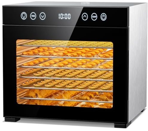 Food Dehydrator, Fruit Dryer Machine with Adjustable Timer & Temperature, 8 Stainless Steel Trays, Quiet Operation, 650W Powerful Dehydrator for Jerky, Fruits, Herbs, Dog Treats