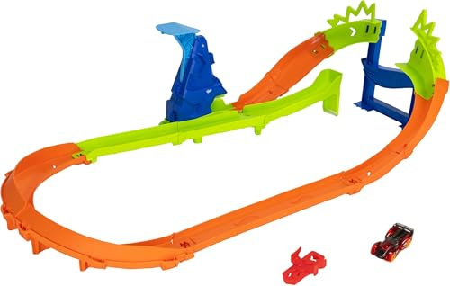 Hot Wheels Stunt Tracks Jump Circuit Speedway & 1 leksaksbil | Bana med 180-graderskurva, 7,6 cm hög ramp och hoppgap, inkl. bil i skala 1:64, JHK74