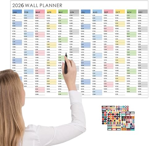 Poster con agenda da muro 2026-2027 - Calendario da pareteannuale di grande formato, pianificatore da pareteper soggiorno | Organizzazione della vita quotidiana, pianificazione degli scolastic
