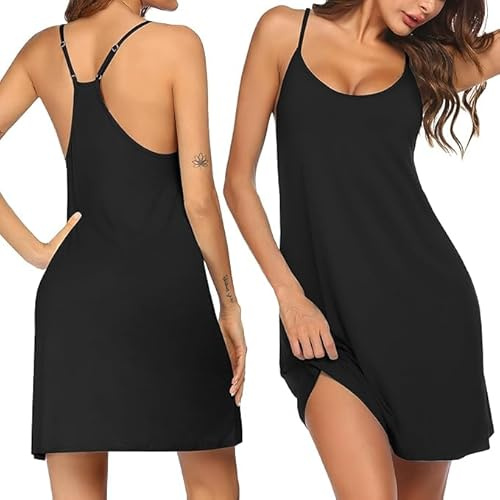 Ekouaer Camisones de Mujer Verano de Bambú Sexy Camison Suave y Ligero Camisa de Noche con Tirantes Ajustables Camisón