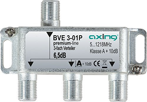 Axing BVE 3-01P 3-fach Verteiler Kabelfernsehen CATV Multimedia DVB-T2 Klasse A+, 10dB, 5-1218 MHz metall