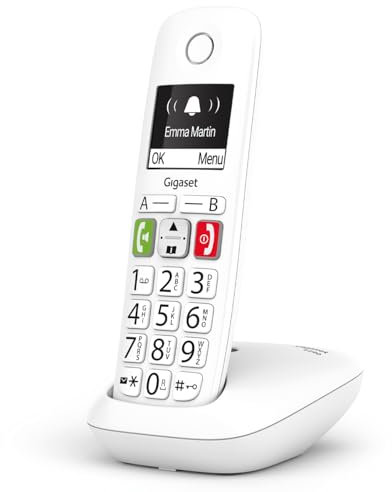 Gigaset E290 - Teléfono DECT Inalámbrico - Botones Grandes - Pantalla Iluminada en Blanco y Negro - Control de Volumen, Blanco [Versión Española]