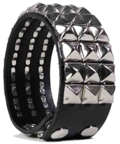 Jassion&Rainy Punk Pyramid Studded Alloy Nail Vegetable Tanned Leather Bracelet 3.3cm