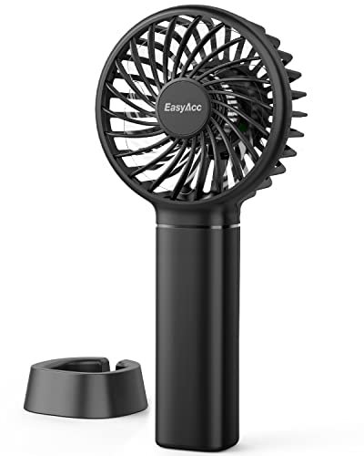 EasyAcc Mini Handheld Fan, Powerful Desk Fan 3000mAh Up to 15Hours with Lanyard & Detachable Base 3 Speed USB C Rechargeable Portable Fan Quiet Personal Pocket for Kids Girl Women Travel Home-Black