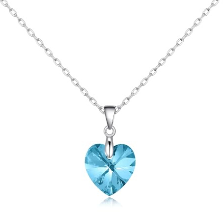 Philip Jones Sterling Silver Aquamarine Heart Necklace Created with Zircondia® Crystals