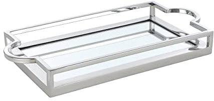 EGLO LIVING Dekotablett Savant, Spiegel Tablett zum Dekorieren mit Griff und Rand, Deko Serviertablett rechteckig aus Metall in Chrom und Spiegelglas, Spiegeltablett 23 x 45 cm