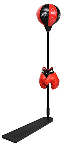 GYMAX Punching Ball pour Enfants 85-130cm Réglable en Hauteur, Sac de Frappe sur Pied avec Gants de Boxe & Pompe à Main