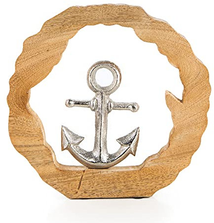 Logbuch-Verlag Deko Anker Holz und Metall Geschenk Hochzeit Freundschaft Geburtstag Abschied 20 cm Silber braun