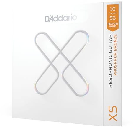 D'Addario Acoustic Guitar Strings, XS Phosphor Bronze Coated, XSAPB1656, Resophonic Medium Gauge 16-56, 6-String Set, Pack of 1