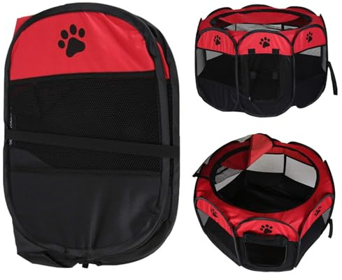 Supernic Foldable Pet Playpen Dog Cat Playpen 91 x 91 x 58cm Soft Fabric Portable Puppy Run Cage Pet Kennel Indoor Outdoor Use for Rabbit Hamster Guinea Pig (Red)