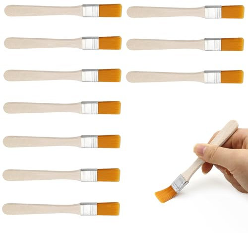 Lot de 10 petits pinceaux plats de 13 x 1,5 cm avec manche en bois, long pinceau à lasure, pinceau de peinture, pinceau de peinture, pinceau de peinture, pinceau de peinture, pinceau de fenêtre,