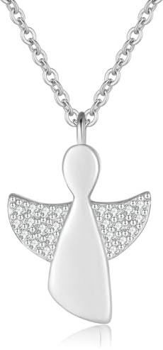 Jrêveinfini Collar Ángel de la Guarda Plata de Ley 925 para Niña y Mujer - Colgante de la Suerte - Regalo Original para Bautizo, Comunión, Cumpleaños - Personalizado para Mamá, Amiga