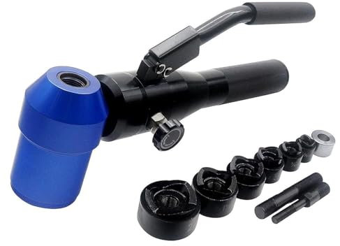 DDZJTPP Kit De Sacabocados Hidráulicos, Perforadora De Láminas De Metal Excavadora De Agujeros Hidráulica, Punzonadora De Chapa Metálica con 6 Troqueles, para Aluminio, Latón,Blue