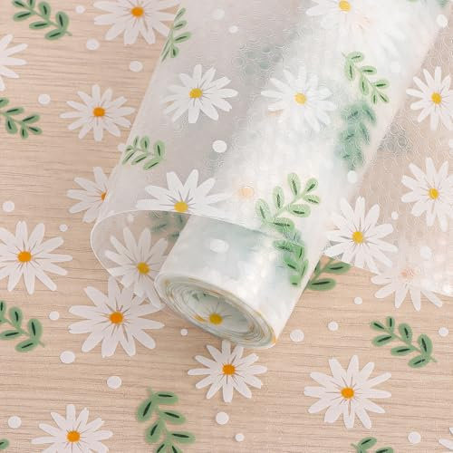 Arthome Tappetino per Cassetti 44x300cm Non-Adesivo Impermeabile,Antiscivolo Rivestimento Cassetti EVA Plastica Scaffale Cucina per Mobile Frigorifero (Margherita Verde foglie Punto)