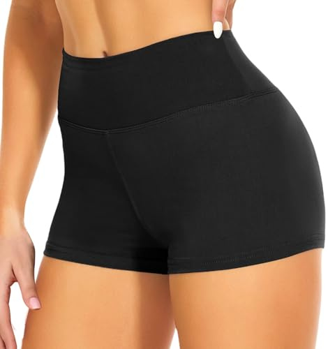 JiaYouLC High Waisted Mini Pants, Women's Stretchy Anti Chafing Shorts Yoga Gym Cycling Sports Running Workout Hot Pants (UK, Alpha, S, M, Regular, Regular, Black, 2.5 Inseam)