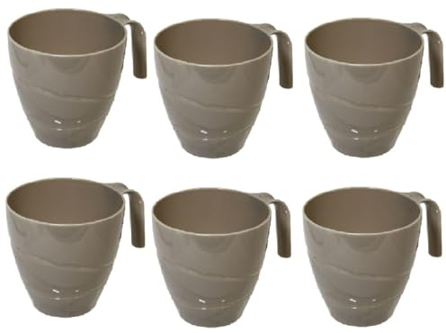 Set di 6 Tazze da Latte Cappuccino in plastica con manico grigio caldo 33 Cl Ideale per Uso Quotidiano Ufficio, Pic-Nic campeggio camping