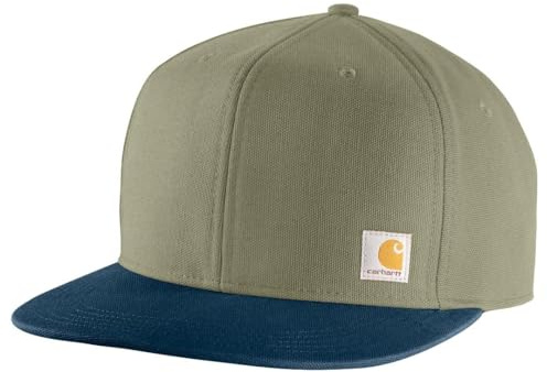 Carhartt Men's Firm Duck Flat Brim Cap, Dusty Olive, One Size