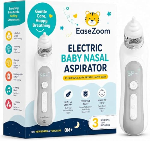 Nasal Aspirator for Baby, Upgraded 5 Suction Levels Baby Nose Sucker, Adjustable Suction, Electric Nose Suction for Baby, Built-in Music & Light Soothing