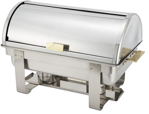 Winware 8 Qt Stainless Steel Roll-Top Chafer, Gold Accent
