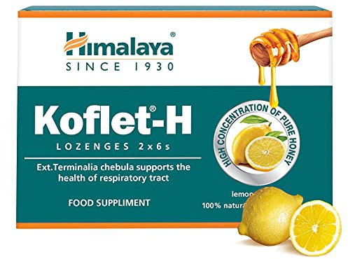 Himalaya Herbals Koflet-H Lozenges Lemon Flavor Fortified with Honey, Ginger and Essential Oils, Cough Drop for Warming Relief and Soothing Throat Comfort, Herbal Active Formula - 12 Lozenges