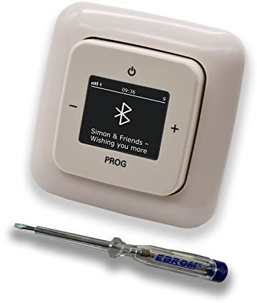 Busch Jäger DAB+ Unterputz Bluetooth Radio Set 8217U-101 im 1fach Rahmen in Duro 2000 cremeweiß inkl. EBROM Phasenprüfer zur Montage des Geräts