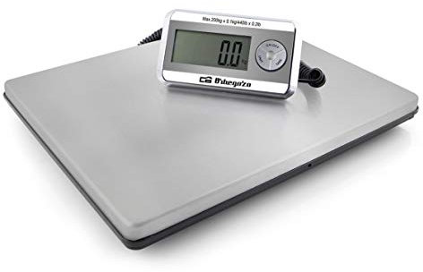 Orbegozo PC 5500, Báscula cocina industrial, capacidad máxima 200 Kg, función tara, a pilas y con adaptador de corriente, indicador bateria baja, superficie de acéro inoxidable,