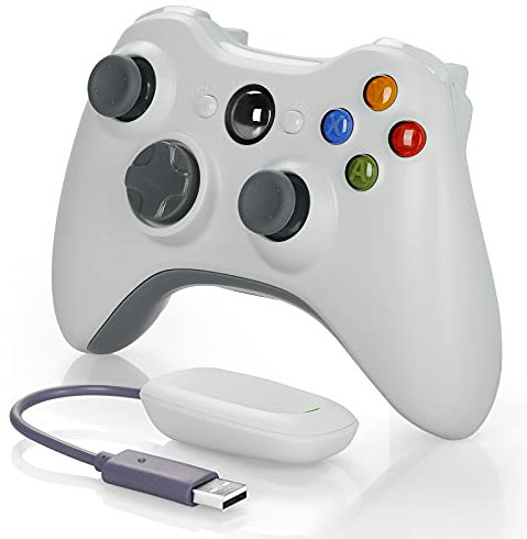 Controller wireless per Xbox 360,2,4 GHz, Dual Vibration Remote Gamepad Joystick per controller Xbox 360/PC/Windows 7,8,10, con adattatore ricevitore e senza presa audio, bianco (non OEM)