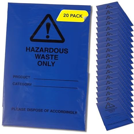 Sacs à déchets dangereux – Bleu – Contrôle de la pollution, élimination des déchets dangereux, transparents résistants, usage domestique et commercial, haute résistance, sac de qualité (20)