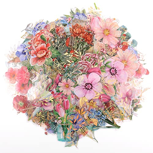 Lychii Scrapbooking Pegatinas, 240 Piezas de Decoración Con Plantas y Flores Naturales, Diseño de Estampado en Caliente Para Manualidades de Álbumes, Planificador de Calendario