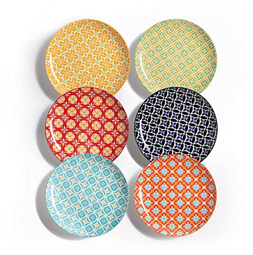 Metahom Salad Plates, Dessert Plates 8 Inch, Colorful Ceramic Plate Set for Pasta, Pancakes, Steak, Set of 6, Dishwasher & Microwave Safe