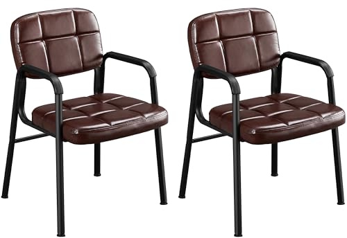 Yaheetech Chaises de Visiteur Fauteuil Salon Fauteuil d'accueil Visiteur Siège Rembourré en Smilicuir pour Bureau/Salle d'Attente/Cuisine Marron Lot de 2
