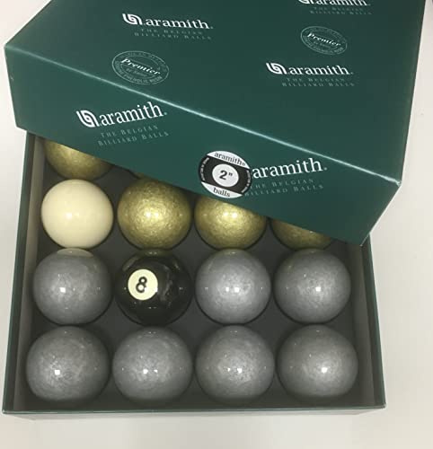 Aramith Spécial : jeu de billard UK Pub Premier Tournament 5,1 cm – Argent et or, numéro 8 et 1 7/8 Queue Ball