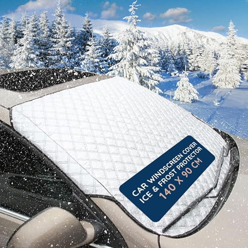 CUQOO Car Windshield Cover - Heavy Duty Car Windscreen Cover For Winter, Frost & Snow Protector, Ultra-Thick, Waterproof & Windproof Windscreen Cover, All-Season Ice Shield for Cars, SUVs & Trucks