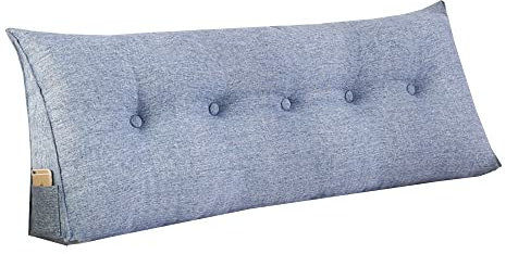 RAKTOV Schlichtes dreieckiges Lesekissen, großes Rückenlehnenkissen für Bett, Sofa, Tatami, Tagesbettkissen, Keil-Kopfteil-Kissen mit abnehmbarem Bezug, 200 x 50 x 20 cm, Blau