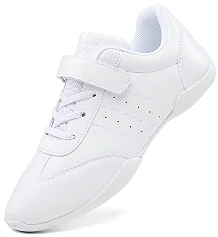 Girls Cheer Shoes White Cheerleading Shoes Lightweight Breathable Dance Shoes Hook and Loop Training Competition Cheer Sneakers for Youth Girls White 35