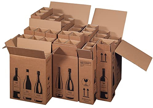 karton-billiger | Caja de envío de botellas de vino con certificado PTZ, DPD, Hermes, UPS, 8 tamaños, 1-12 botellas (para 2 botellas, 10)