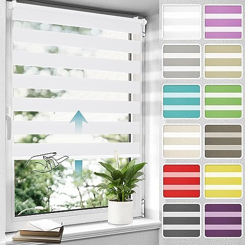 Allesin Doppelrollo schnurlos Klemmfix ohne Bohren Duo Rollos für Fenster, 60x120cm (BxH), Weiß, Drücken Und Ziehen Springrollos Klemmrollo Fensterrollo ohne Schnur lichtdurchlässig & Blickdicht