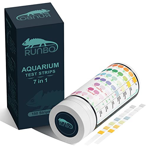 RUNBO Test d'eau pour Aquariophilie - 150 Aquariophilie de Test Eau 7 en1 pour Dureté Totale Carbonatée PH, Nitrite Nitrate Chlore